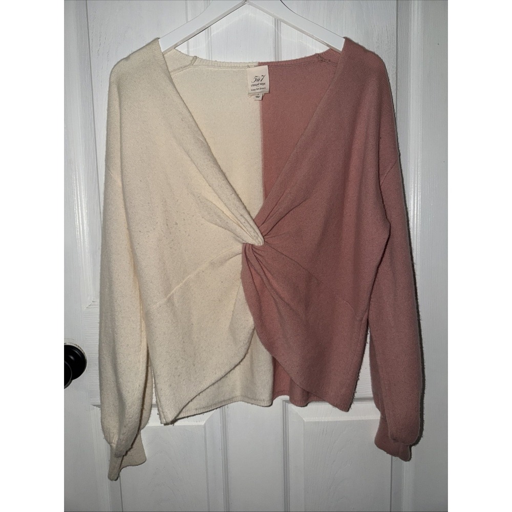 Cinq A Sept Esme twist cashmere sweater Pink White‎ Size S Long Sleeves V-neck